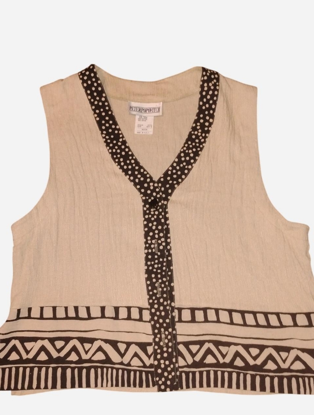 90s Tribal Print Vest - Crinkle Texture - Boho M